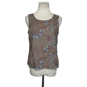 Russ Berens vintage brown embroidered tank top size Small
